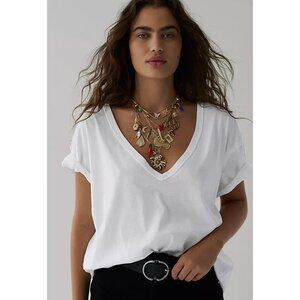 FREE PEOPLE Nina V-Neck Cotton T-Shirt in White Size Small